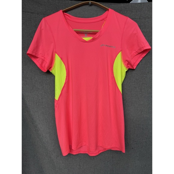 Brooks Tops - Brooks Womens Small Short Sleeve Running Shirt Pink Neon Yellow Equilibrium Tech